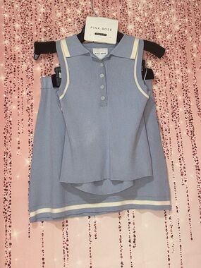 Pink Rose 2-Piece
Knit Skirt and Sleeveless Polo Set in light blue